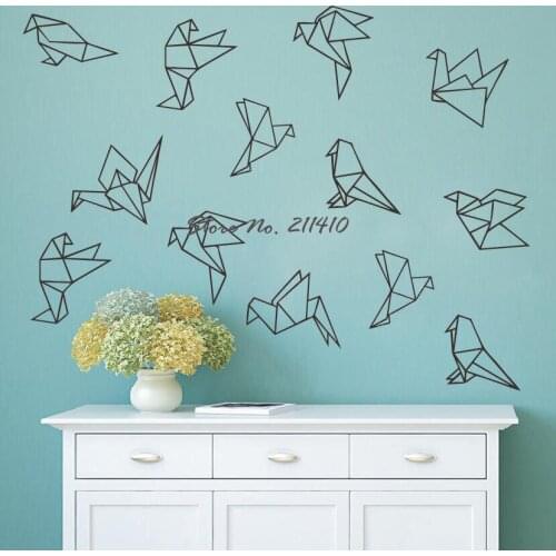 Geometric Origami Wall Decals - 45 Vinyl Bird Decals, Wall Stickers, Geometric Decor, Wall Patterns, Unique Decor for Gifts D995