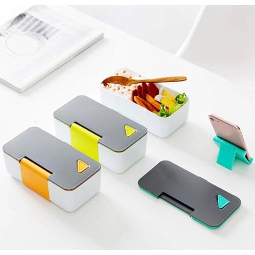 Leak-Proof Phone Bracket Microwave Heated Lunch Food Storage Bento Box Container Portable Light Kitchen Accessories For Office