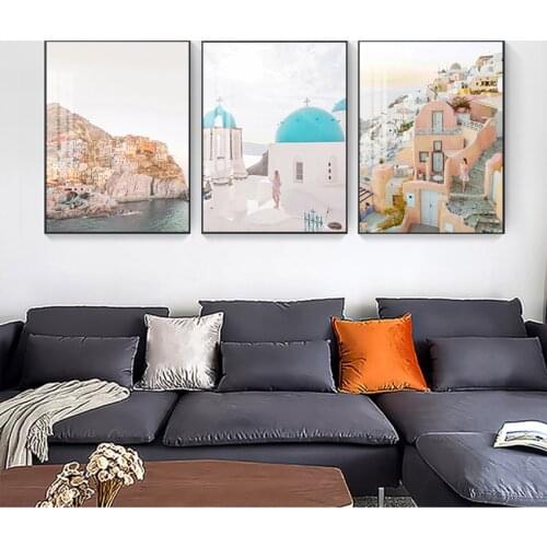 Canvas Painting For Living Room Home Decor Wall Art Picture Nordic Greece Beautiful Sea View Landscape Poster Nordic