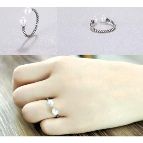 Thai Silver New Hot Sell Fashion Pearl Retro Design 925 Sterling Silver Adjustable Size Finger Rings Jewelry Christmas Gift