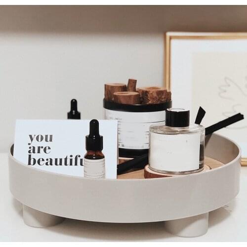 Nordic Round Plastic Tray Wooden Plastic Organize Disk Snacks Sundries High Foot Plate Home Use Desktop Decoration Tea Tray