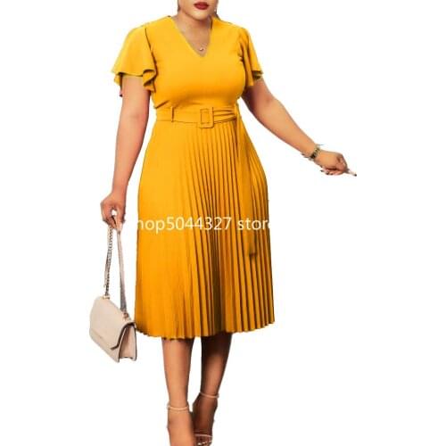 Summer 2021 New Arrival Fashion African Women V-neck Short Sleeve Plus Size Dress African Dresses for Women African Clothing