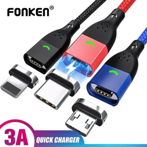 FONKEN Magnetic Cable Type C Cable Micro USB Fast Charging Cord Magnet Quick Charger Mobile Phone USB C Cables LED Data Wire