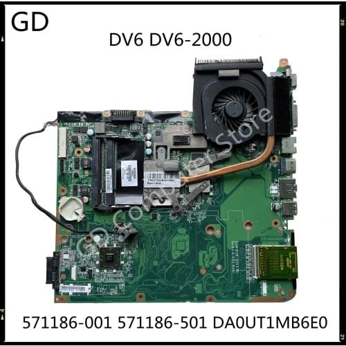 GD Original For HP DV6 DV6-2000 Laptop Motherboard 571186-001 571186-501 DA0UT1MB6E0 DDR2 Full Tested Fast Shipping