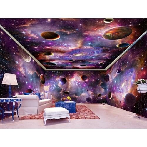 Bacaz wallpaper 3d mural for living room purple Star Planet Universe Space planet wallpaper mural photo wall paper celing mural