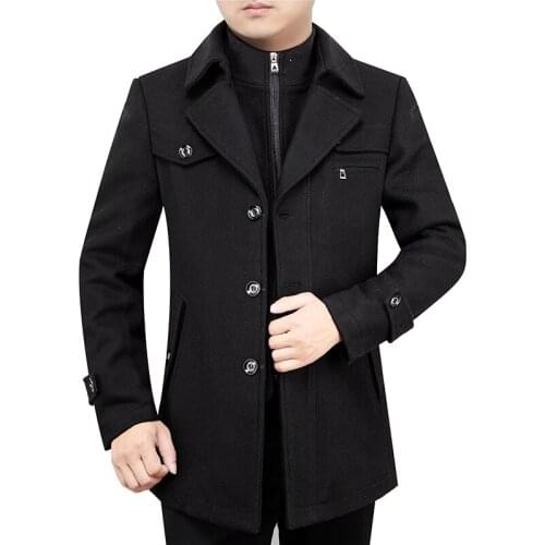 New Men Wool Coat High Quality Solid Mens Blends Woolen Coat Male Trench Jacket Casual Overcoat Autumn Winter Thick Windbreaker