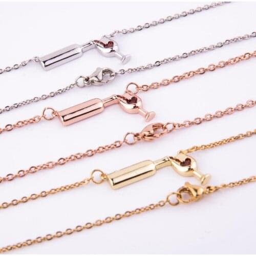 New Hot Fashion Necklace for Women Girls Wine Glass Cup Pendant Chain Neck Accessories Decor SMR88
