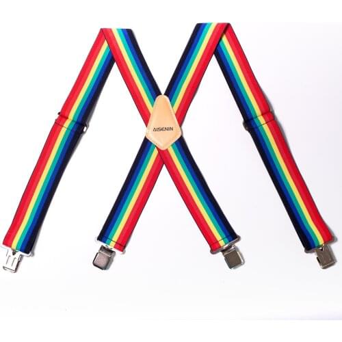 New Rainbow Stripe Suspender For Pants 5cm Adults Mens Suspenders 4 Clip Colorful Suspensorio Elastic Adjustable Womens Braces