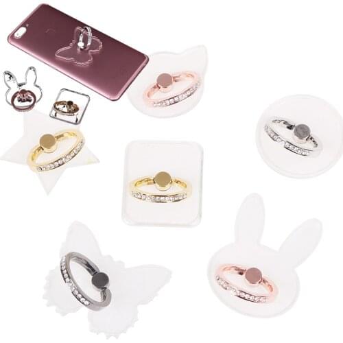 Transparent Butterfly Ring Phone Holders 360 Degree Metal Finger Ring For Mobile Phone Smartphone Stand Holder Clear Bracket