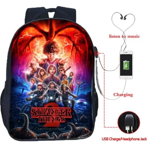 Stranger Things USB Charge Backpack Fashion Beautiful USB Charging Travel Shouler Backpack Beautiful Students School Backpack