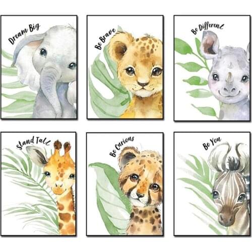 Safari Baby Animals Canvas Poster Nursery Zebra Giraffe Wall Art Print Eucalyptus Animal Painting Nordic Kid Bedroom Pictures