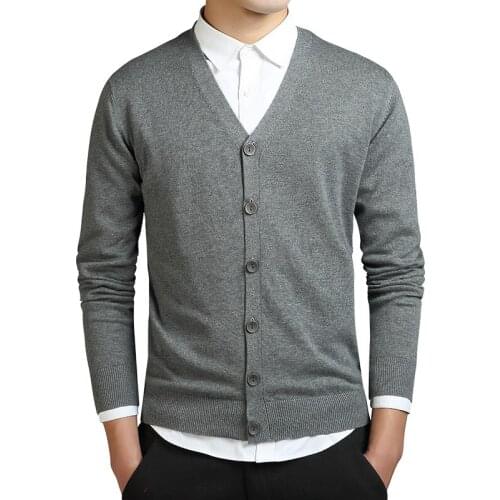 Grey Cardigans Men Cotton Sweater Long Sleeve Mens V-Neck Sweaters Loose Solid Button Tops Fit Knitting Casual Style Clothing