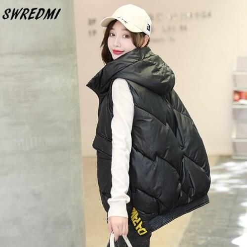 SWREDMI Loose Vest Coat Women Hooded Oversized Parkas Sleeveless Snow Wear 2021 New Fashion Warm Cotton Waitcoat Outerwear