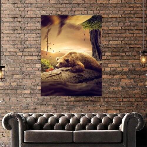 Home Decoration HD Bear Canvas Painting Wall Art Sunset Poster Modular Beautiful View Cool Picture Frame For Bedside Background