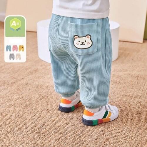 Spring Autumn Corduroy Casual Pants Teenager Baby Clothes Girl Trouser Cartoon Pictures Stripe Children Pants Loose Pants