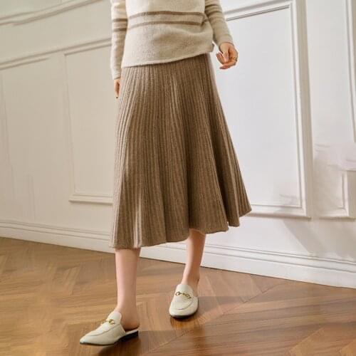 High-end 2021 Autumn and Winter 100% Cashmere New Womens High Waist Pleated Skirt Fashion A Word Knit Bottomed 5Colors
