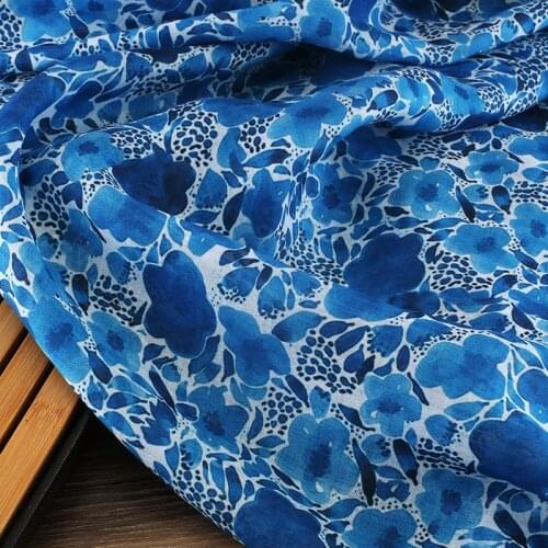 High quality pure ramie fabric Thin style in summer tissus High-end dresses, gowns and cheongsams patchwork Blue tie dye tissu