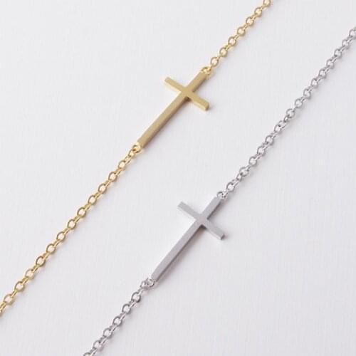 Yiustar Fashion Brass Simple Cross Bracelet for Women Extremely Simple Christian Cross Bracelet for Girls Religious Bracelets