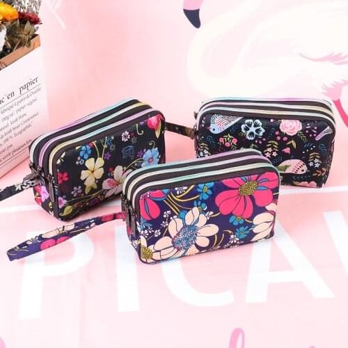 Womens Print 3 Layer Canvas Phone Bag Short Wallet Three-Layer Zipper Coin Card Key Purse for Womens Bank Card Holder Pack