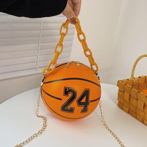 1Pcs Ball Purses For Teenagers Shoulder Bags Crossbody Women Thick Chain Bags Personality Female Soft Pu Leather Basketball Bag