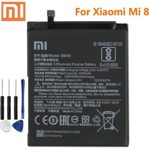 100% Original Xiao Mi Phone Battery BM3E For Xiaomi Xiaomi8 Mi 8 Mi8 M8 Real 3400mAh High Quality Batterie Bateria + Free Tools