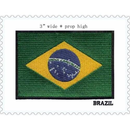3" wide BRAZIL iron on black border embroidery flag patch military badge
