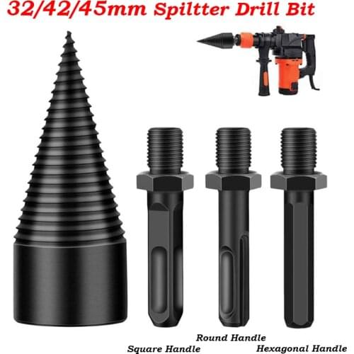 32/42/45mm Firewood Splitting Drill Bit HSS Log Wood Splitting Electric Hammer Drill Bit Twist Drill Bit Square Round Hex Handle