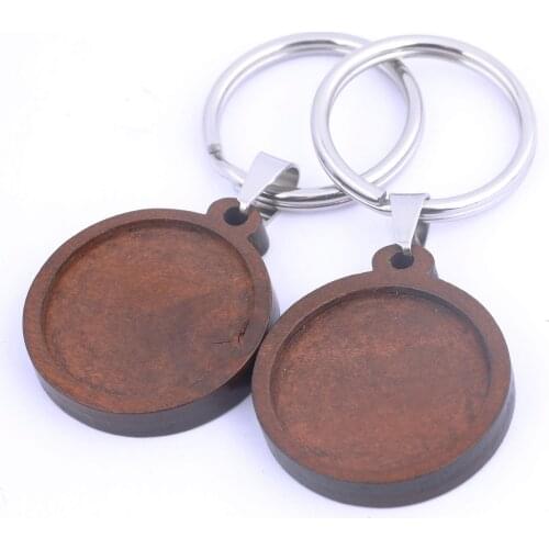 5pcs Fit 25mm Cabochon Wood Keychain Base Setting Blanks Diy Stainless Steel Key Chain Keyring Accessories