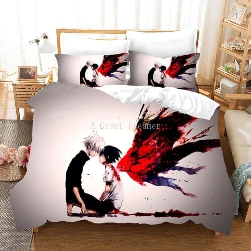 Anime Black And White Tokyo Ghoul Bedding Set Horror Duvet Covers With Pillowcases Design Comforter Bedclothes Adults Bed Linen