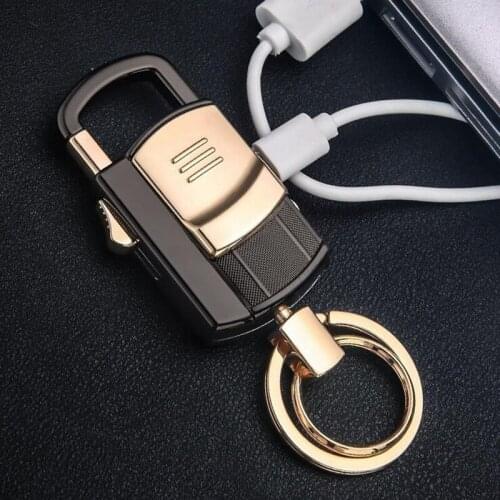 Car KeyRing Keychain Multifunctional USB Charge Cigarette lighter Split Key Rings With LED Light Tungsten Wire lighter
