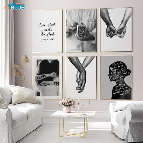Lovers Black And White Promise Hold Hands Poster Canvas Print Inspiring Quotes Wall Art Painting Nordic Home Decoration Pictures