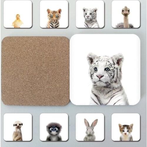 Room decor baby tiger cat cub wooden coffee cup pad education & office supplies cute animal tea mat party gift for children 3