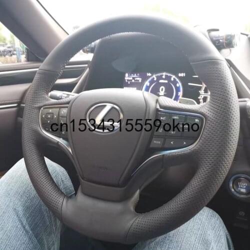 For LEXUS ES 200 260 300h LS 350 500h High Quality Hand-stitched Anti-Slip Black Leather DIY Steering Wheel Cover