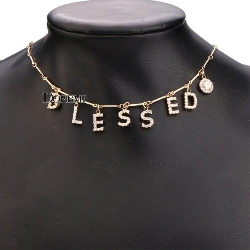 DOREMI Bling 3A Zircon Custom Name Necklace 9mm letter Personalized Initial Necklaces Zircon Pave Letter Number Choker Mom Women