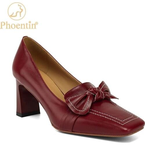 Elegant High Heels Shoes 2021 Spring New Women Genuine Leather Butterfly-kont pumps Retro Square Toe Slip-on basic shoes FT1329