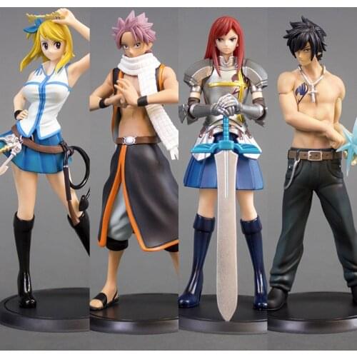 15cm 4pcs/set Fairy Tail Figures Erza Scarlet Gray Fullbuster Lucy Heartfilia Natsu PVC Action Figure Anime Model Toy