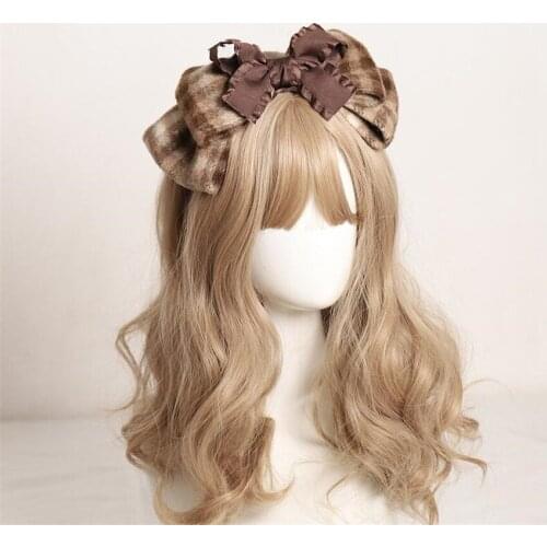 Plaid Bowknot Side Clip Bear Ears Hair Clasp Hairpin Lolita KC JK Plush Headdress B1705