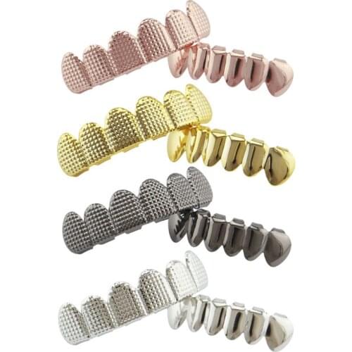1 Set Teeth Hip Hop Rapper Top&Bottom Gold Grills Party Cosplay Bump Lattice Stripe Dental Men Fashion Jewelry