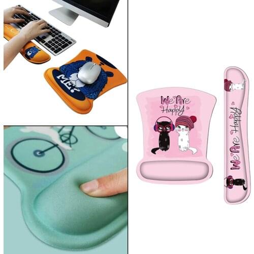 Mouse Mat Pad Wrist Rest Wrist Support Mouse Pad Non-slip Base Relieve Wrist Pain for Laptop Computer Office Gaming Pink Cat