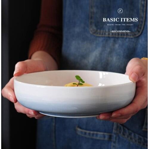 FANCITY Creative tableware ceramic round bowl soup bowl vegetable bowl salad bowl rice bowl simple large bowl deep dish soup
