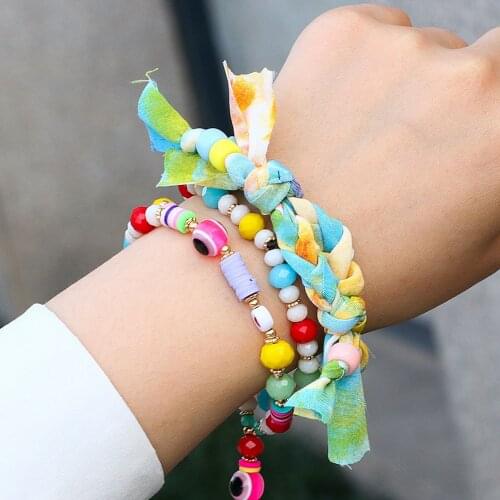 Lifefontier Handmade Colorful Fabric Weave Bracelets for Women Bohemia Adjustable Knots Rope Bracelet Summer Holiday Jewelry