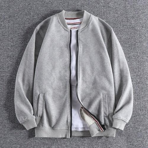 2020 Autumn Simple Solid Color Retro American Baseball Jacket Top Washed Terry Cardigan Casual Jacket Mens Hoodies