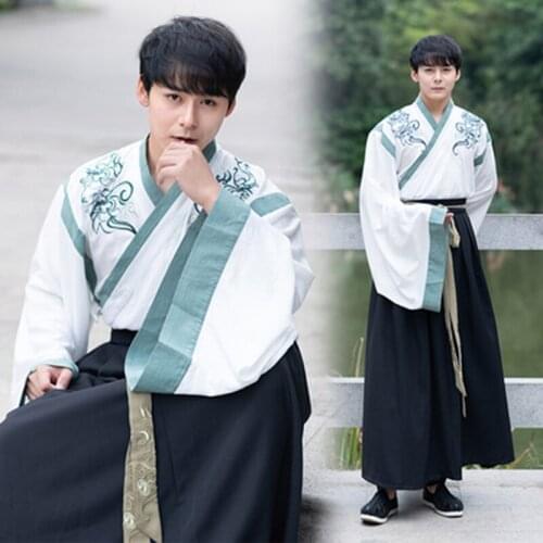 Men Classical Dance Costume Chinese Embroidery Hanfu Folk Festival Outfit Singer Rave Performance Clothes Fairy Dress DF1239