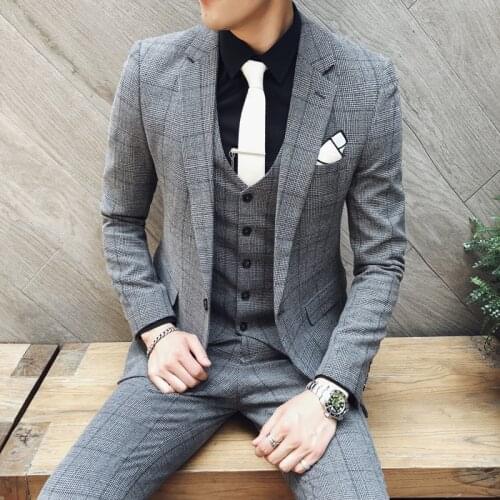 British Style Latest Coat Pant Designs Wedding Suits Men Slim Fit Suits Men 2020 Spring Autumn Groom Tuxedos Grid 3pc Suit Men