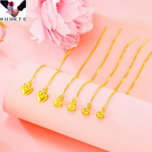 OMHXFC Wholesale ER230 European Fashion Woman Girl Party Birthday Wedding Gift Heart Ball Tassel 24KT Gold Earrings Ear Lines