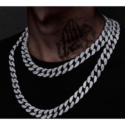 15mm Iced Out Cuban Necklace Chain Hip Hop Jewelry Choker Gold Silver Color Rhinestone CZ Clasp for Mens Rapper Necklaces Link