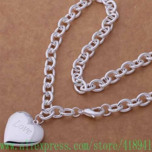 Silver Plated Necklace, Silver Plated fashion jewelry Flat heart necklace /eyjanpqa bzlakqsa AN750