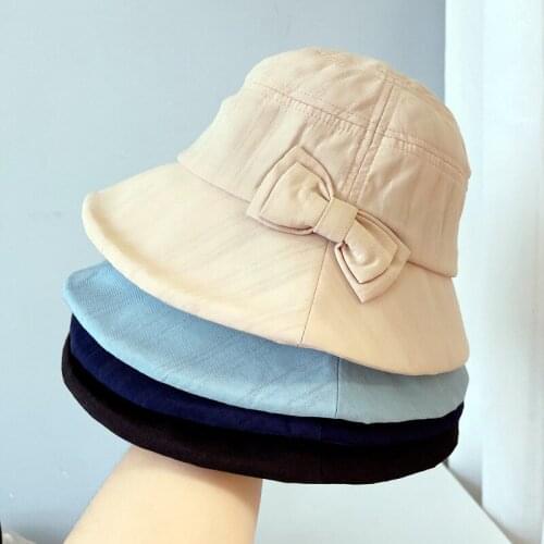 Casual Hats For Women Autumn Winter hats Girl Solid Bow Bucket Hat Cotton Foldable Flat Top Travel Cap Female Windproof New 2021