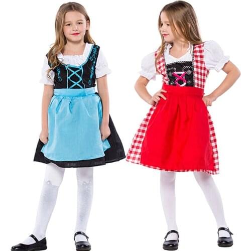 Purim Girl Carnival Oktoberfest Costume Dirndl Plaid Dress Beerfest Parade Maid Cosplay Fancy Party Dress Halloween