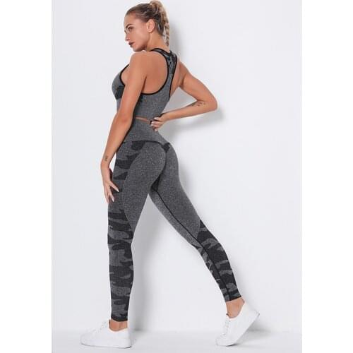 SALSPOR Women Yoga Suits Sport Seamless Camouflage Bra Push Up Tummy Control Leggings 2 Piece of Sets Training Running Gym Suits